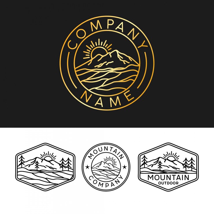Logotipo de montaña con estilo de contorno
