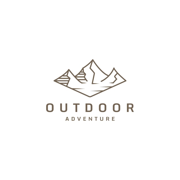 Logotipo de montaña con estilo de línea Pico Senderismo Aventura Ilustración vectorial