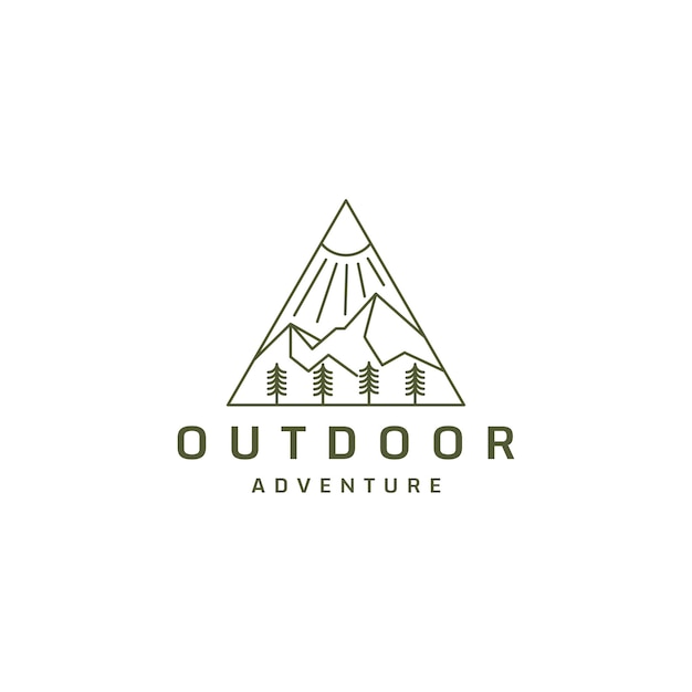Logotipo de montaña con estilo de línea Pico Senderismo Aventura Ilustración vectorial