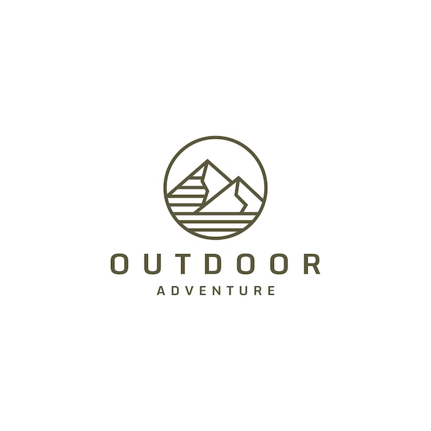 Logotipo de montaña con estilo de línea Pico Senderismo Aventura Ilustración vectorial