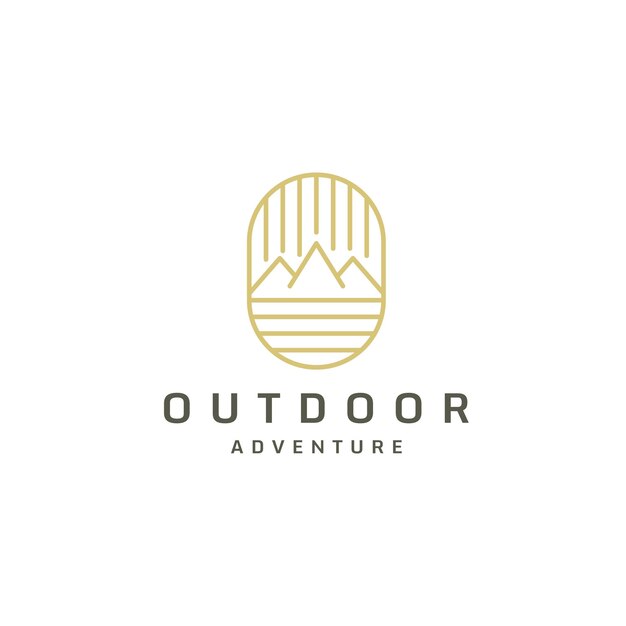 Logotipo de montaña con estilo de línea Pico Senderismo Aventura Ilustración vectorial