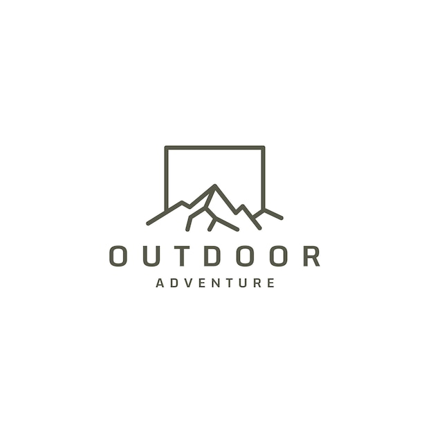 Logotipo de montaña con estilo de línea Pico Senderismo Aventura Ilustración vectorial