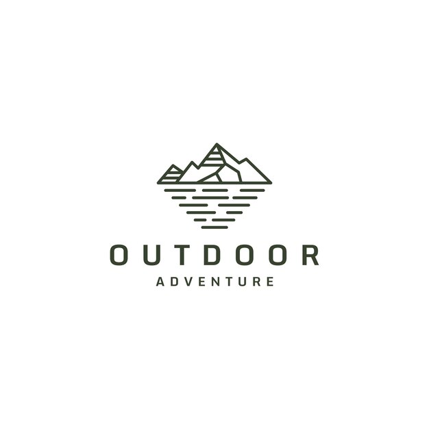 Logotipo de montaña con estilo de línea Pico Senderismo Aventura Ilustración vectorial