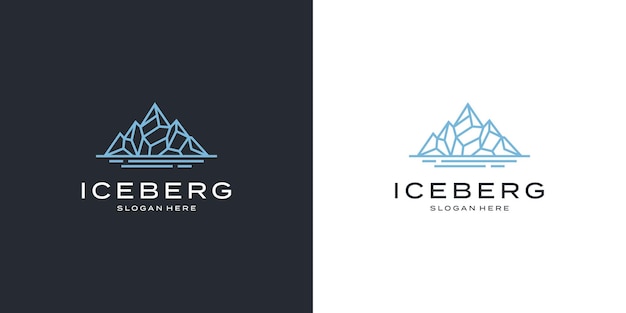 El logotipo de la montaña de hielo y el mar para el diseño del logotipo del emblema de la aventura