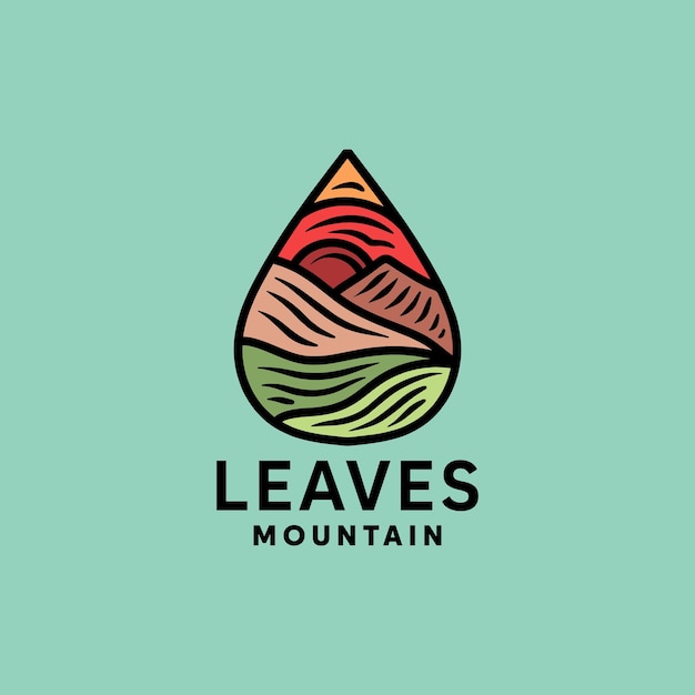 Logotipo de la montaña de hojas Símbolo Diseño de ilustración vectorial Icono Emblema