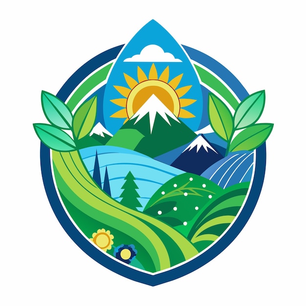 Vector un logotipo para una montaña con una imagen de una montaña y el sol