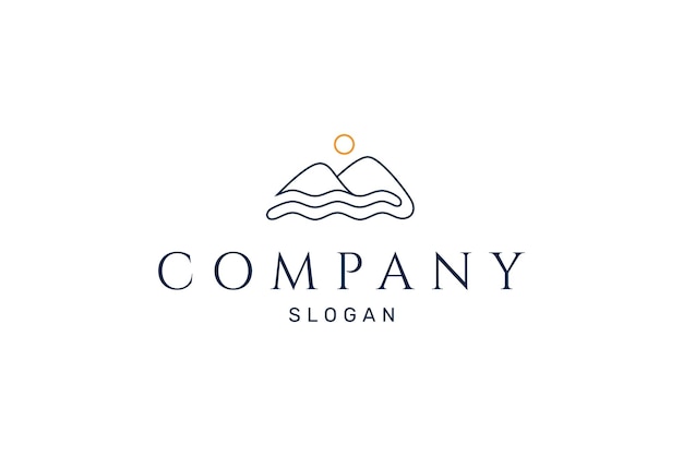 logotipo de montaña con olas en estilo de diseño minimalista abstracto