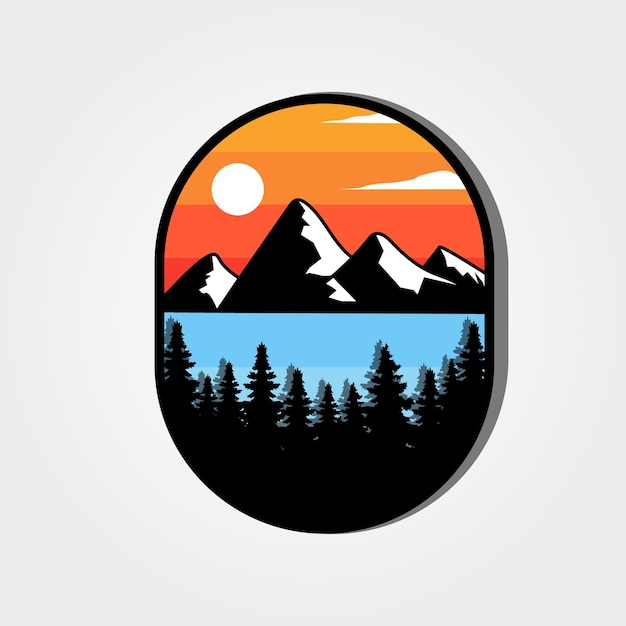 logotipo de la montaña oval emblema vector ilustración vintage icono y símbolo