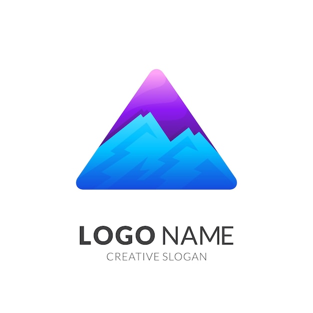 Logotipo de montaña con plantilla de diseño de triángulo, iconos simples