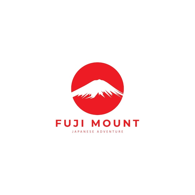 Logotipo del monte fuji en japón con diseño de luna roja para vector brandtshirtemblem