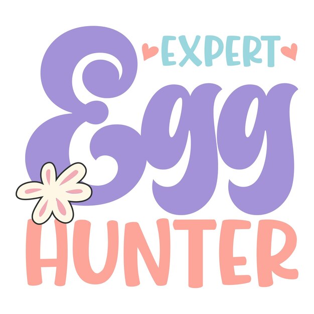 Un logotipo morado y rosa que dice experto cazador de huevos.
