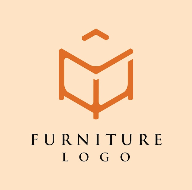 Logotipo de muebles con ilustración de diseño de mesa de caja