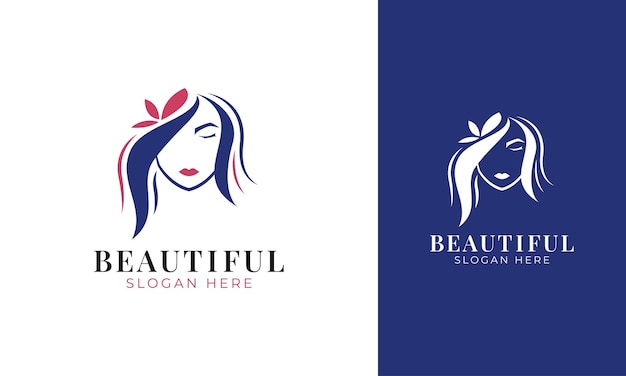 Logotipo de mujer de belleza con hermoso icono de flor y cabello