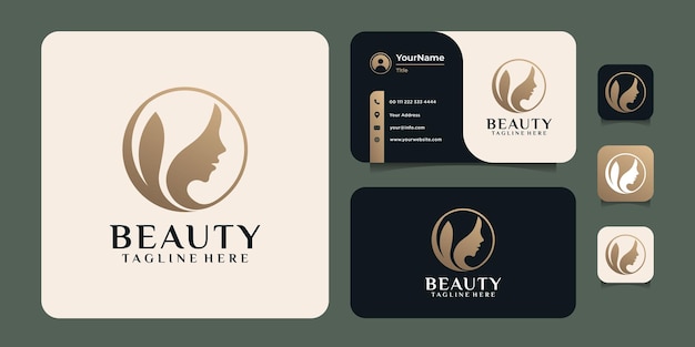 Logotipo de mujer de belleza oro peluquería
