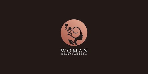 Logotipo de mujer de belleza con vector premium de diseño creativo de elemento de flor