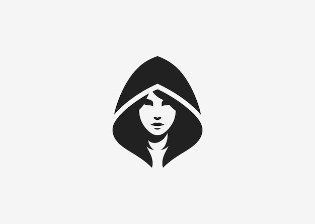 Logotipo de mujer con capucha para temas de marca de elegancia misteriosa o fantasía