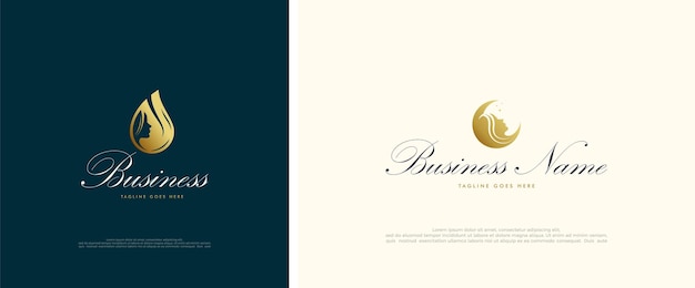 Un logotipo de mujer clásico con un lujoso y brillante color dorado Diseño de logotipo premium vector semiclásico moderno para mujer de negocios
