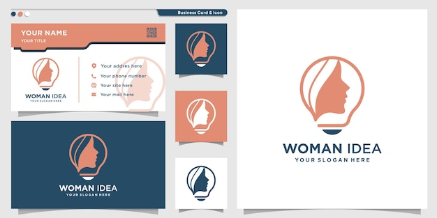 Logotipo de mujer con concepto de idea creativa vector premium