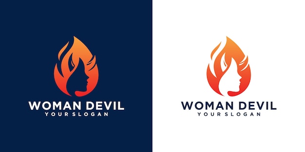 Logotipo de mujer diablo una combinación de rostro femenino y fuego