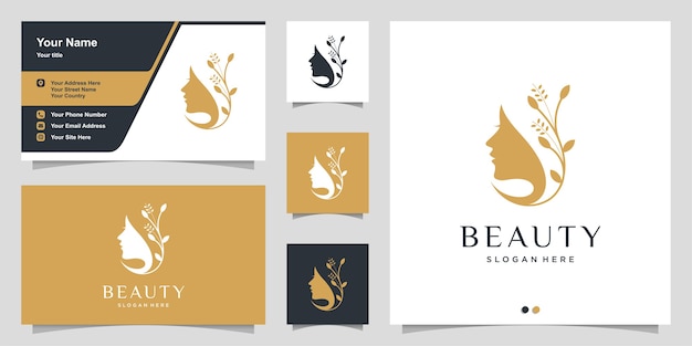 Logotipo de mujer con estilo de belleza moderno y diseño de tarjeta de visita, belleza natural