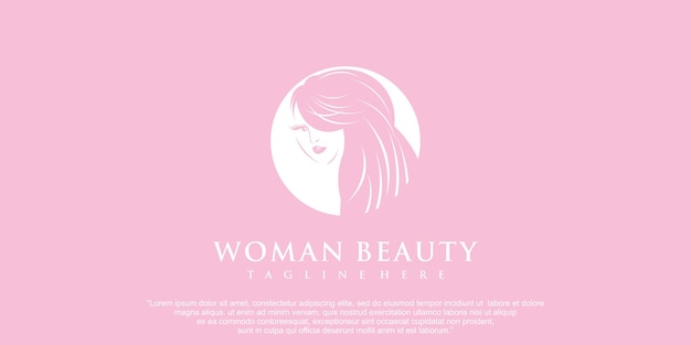 Logotipo de mujer femenina de belleza con concepto creativo elegante Vector Premium