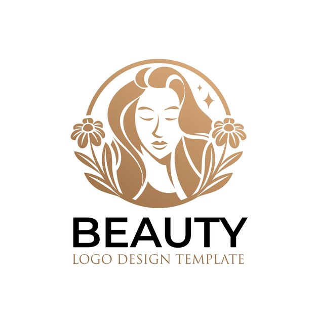 Vector logotipo de mujer hermosa con flores y hojas de oro