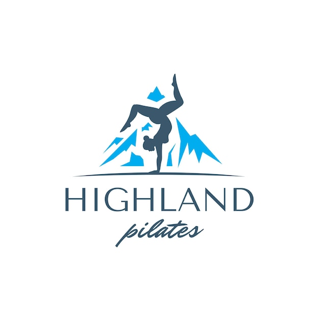 Logotipo de mujer pilates con plantilla de diseño de logotipo de símbolo de montaña