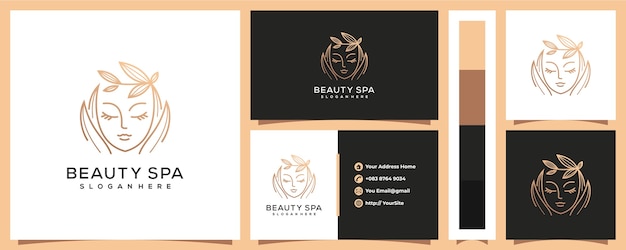 Logotipo de mujer de spa de belleza de lujo con plantilla de tarjeta de visita