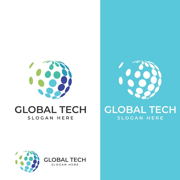 Logotipo mundial de tecnología digital moderna global o planeta tecnológico y logotipo de protección de tecnología digital con plantilla de ilustración de vector de concepto