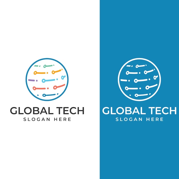 Logotipo mundial de tecnología digital moderna global o planeta tecnológico y logotipo de protección de tecnología digital con plantilla de ilustración de vector de concepto