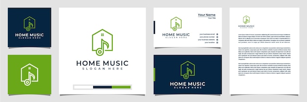 Logotipo de música casera creativa con membrete y tarjeta de visita con logotipo de estilo de arte lineal