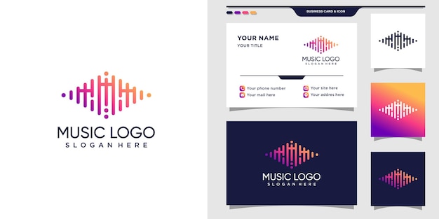 Logotipo musical con letra inicial M y tarjeta de visita.