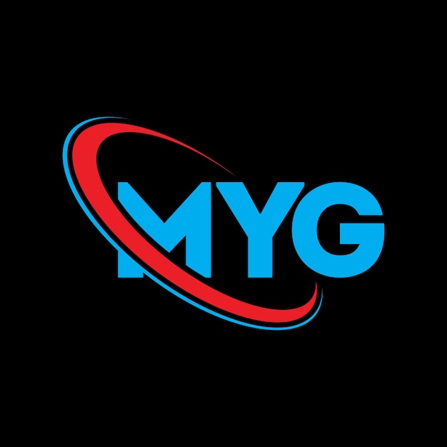 Vector el logotipo de myg, la letra myg, el diseño del logotipo, las iniciales, el logotipo myg vinculado con un círculo y un monograma en mayúsculas, la tipografía myg para el negocio tecnológico y la marca inmobiliaria.