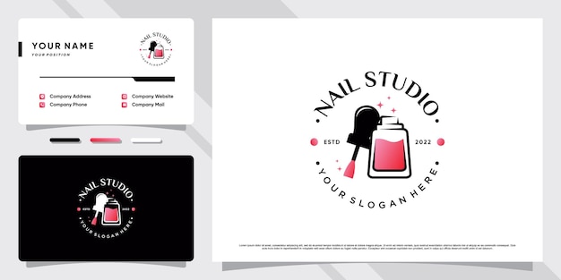 Logotipo de nail studio con concepto creativo moderno y diseño de tarjeta de visita vector premium