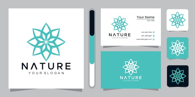 Logotipo natural con estilo de arte lineal y plantilla de diseño de tarjeta de visita