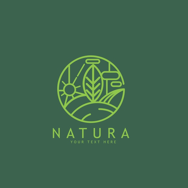 Logotipo para la naturaleza, un círculo verde con una planta y un sol.