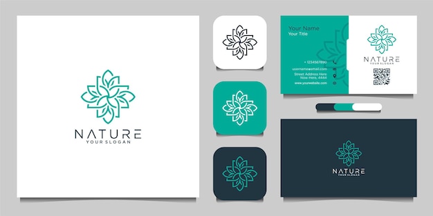 Logotipo de la naturaleza con concepto de flor simple y tarjeta de visita vector premium
