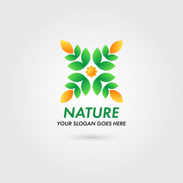 Vector logotipo de la naturaleza con el concepto de hoja y la plantilla de concepto de sol