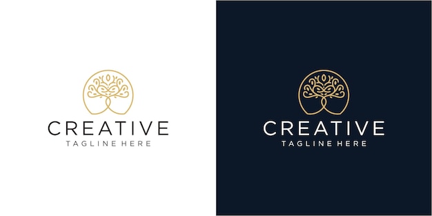 Logotipo de la naturaleza con un concepto simple de árbol dorado