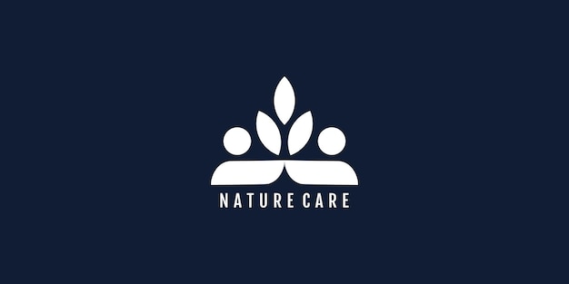 Logotipo de naturaleza con diseño de concepto de cuidado de personas vector premium