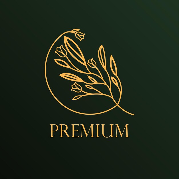 Logotipo de la naturaleza con diseño único, logotipo plano, logotipo floral dorado, icono de logotipo premium vectorial