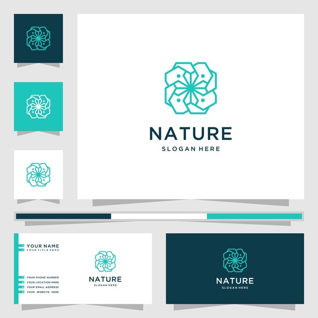 Logotipo de la naturaleza con estilo de arte de línea de flores. Los logotipos se pueden utilizar para spa, salón de belleza, decoración, boutique. y tarjeta de visita