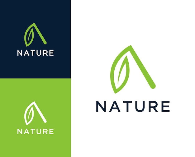 Un logotipo de la naturaleza Letra A con ilustración del diseño del logotipo del elemento de la hoja