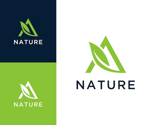 Un logotipo de la naturaleza Letra A con ilustración del diseño del logotipo del elemento de la hoja