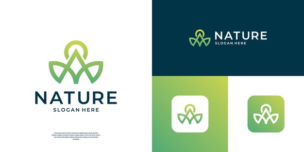Logotipo de naturaleza minimalista con estilo de arte de líneas Letra geométrica A con plantilla de logotipo de hoja verde