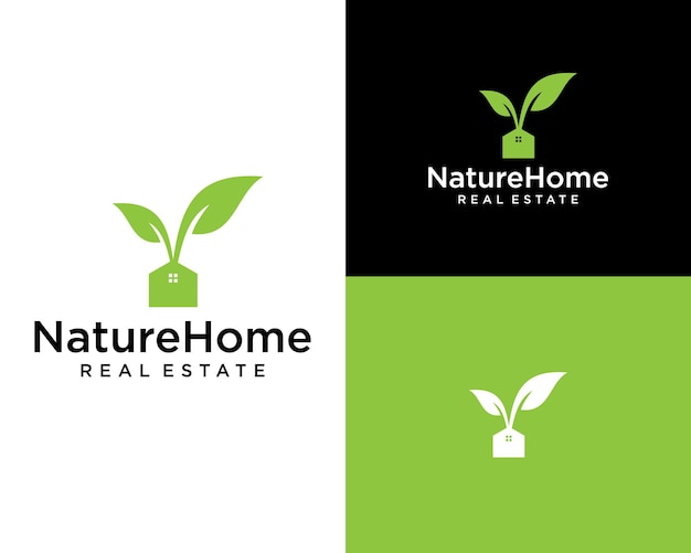 Logotipo de Nature Home Real Estate con un fondo verde y negro