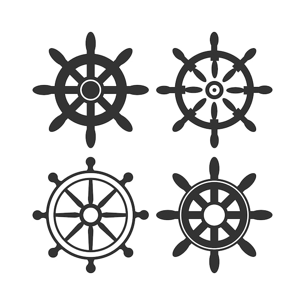 El logotipo náutico El icono del club de barcos La brújula de navegación El capitán del yate del marinero La insignia de la rueda de vela