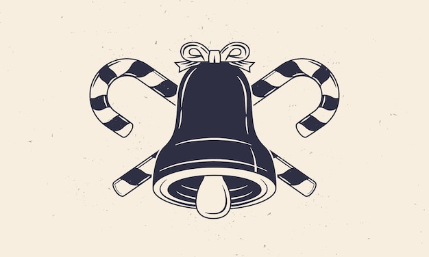 Logotipo de Navidad Logotipo de Xmas con campana y caramelos cruzados Ilustración vectorial