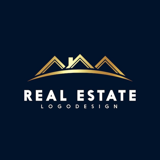 un logotipo para un negocio de bienes raíces con un diseño de montaña en la parte superior