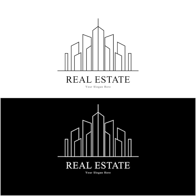 Logotipo de negocios inmobiliarios Tendencias en blanco y negro